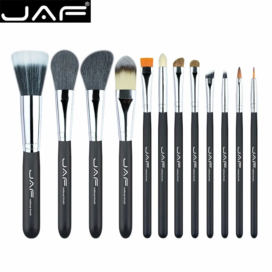 JAF Высокое качество 12 шт. набор кистей для макияжа кожаный чехол с молнией профессиональный косметический Pincel Maquiagem красота кисти и инструменты