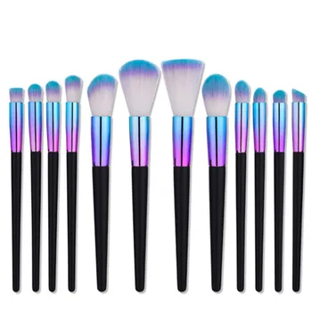 

12Pcs Dazzling Rainbow Brush Concealer Eyebrow Eyeshadow Nose Brush Blusher Flat Flame Brush Beauty Tools 2017 Novelty Makeup