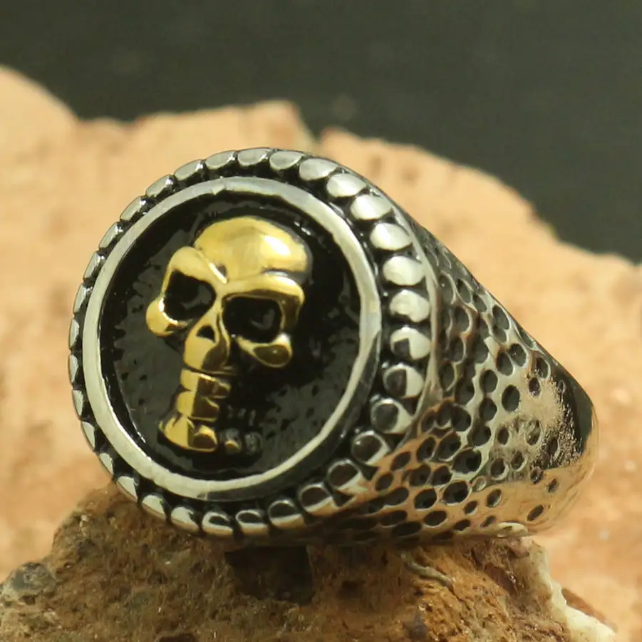 316L нержавеющая сталь крутой простой золотой череп модное кольцо