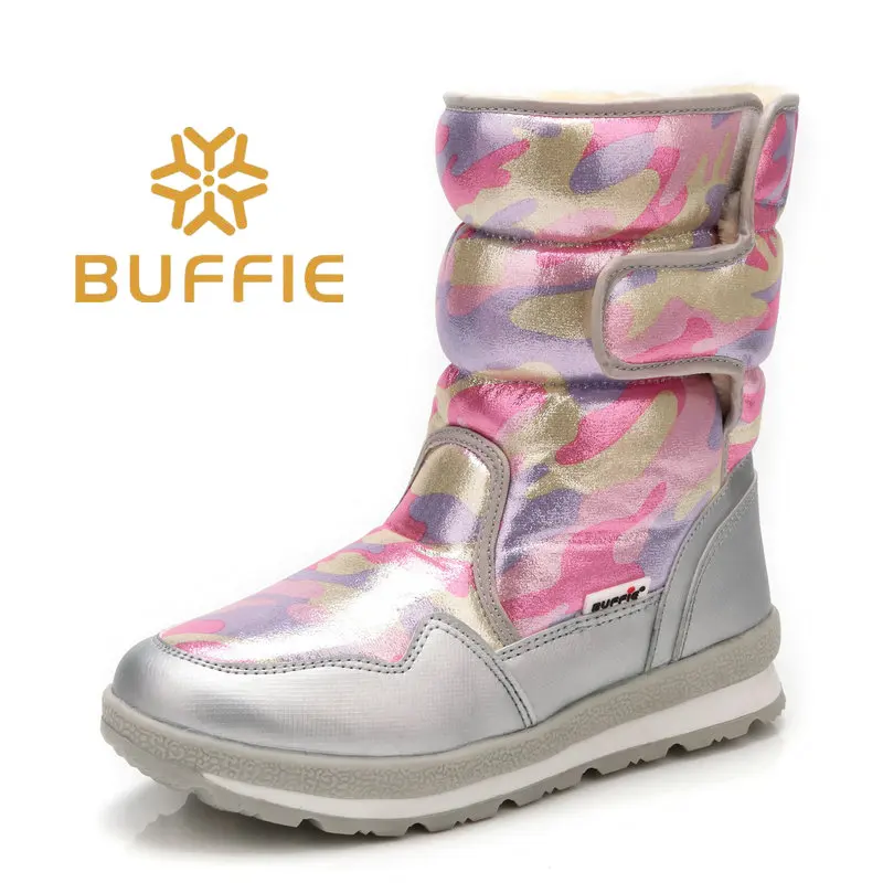 

Pink camouflage winter boots snow shoes younger wearing hot fur nice look waterproof fabric plus big size silver banding 2018 ne