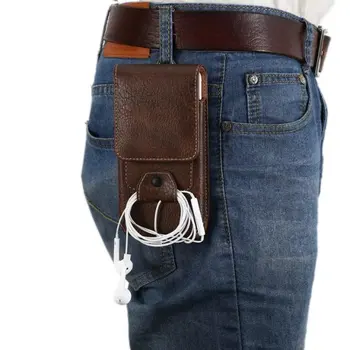 

50pcs cell phone Waist Pack For 5.7 inch phone universal leather Pouch Bag with Belt Clip Holster Case with card slot retro case