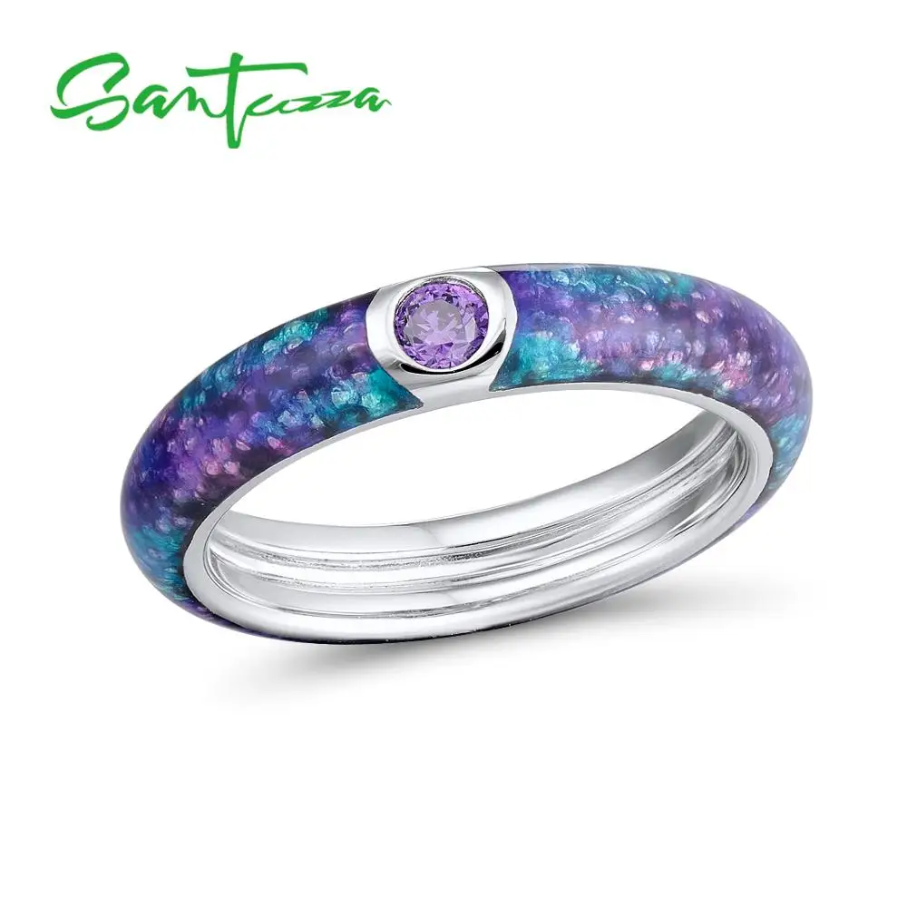 Santuzza, серебряные кольца для женщин, фиолетовое, зеленое, красочное эмалированное кольцо, кольцо вечности, 925 пробы, серебряное, модное ювелирное изделие ручной работы