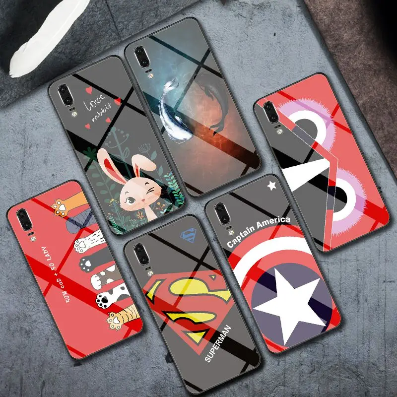

Superman Good Tempered Glass Phone Case For Huawei P20 Lite Cases Honor 7C 10 7a Pro Captain America TPU For Huawei Nova 3i 3e