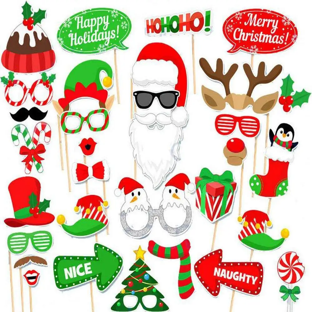 32 шт. рождественские украшения DIY реквизит для фотостудии Забавный Санта Клаус лося детская маска очки на палочке рождественские вечерние принадлежности