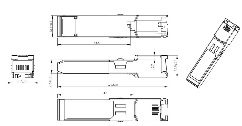Hilinktech модуля локальной сети "Ethernet Медь SFP-T 10gbase, RJ45 порт возможностью погружения на глубину до 30 м дальность передачи