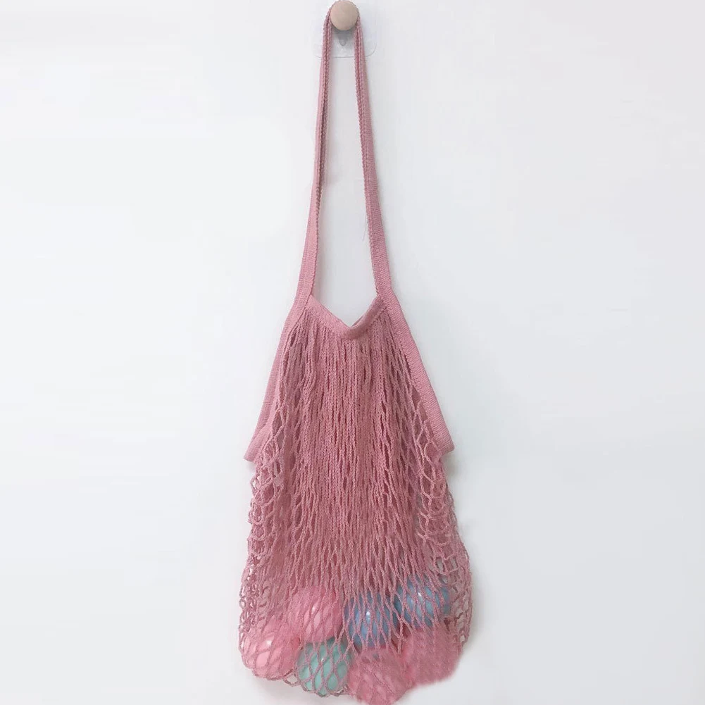 Многоразовые сумки через плечо с фруктовыми нитками, сумка-тоут для покупок, сетчатая тканая сумка через плечо Kadin Canta, сумки для покупок унисекс - Цвет: Розовый