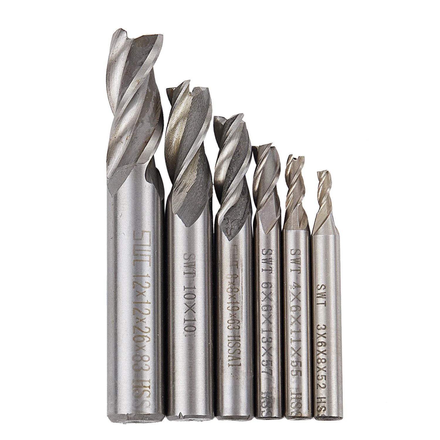 

6 Pcs/Lot HSS CNC Straight Shank 3 Flute End Mill Cutter Drill Bit 3/4/6/8/10/12mm