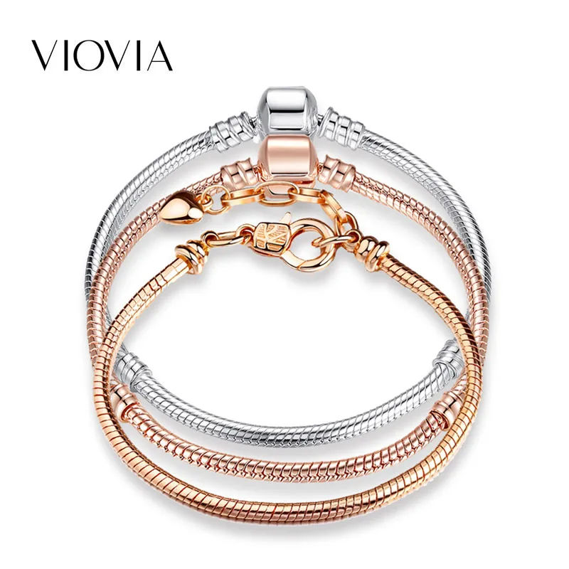 

VIOVIA Silver Plated 17-21Cm Snake Chain Link Bracelet Fit Pandora Beads Bracelet European Charm For Women Diy Jewelry Making