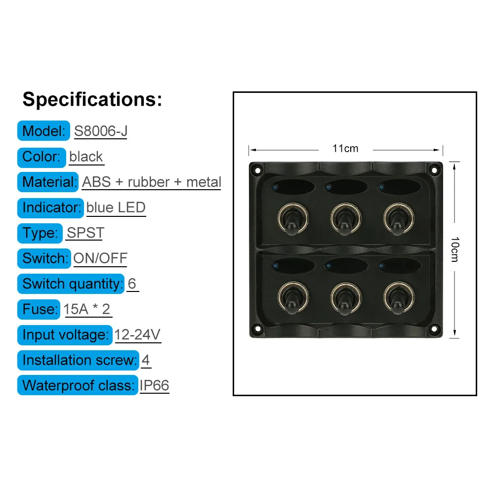 KKmoon S8006-J 12 V-24 V Водонепроницаемый 6-бандажная панель с переключателями с предохранителем светодиодный индикаторы DIY переключатель для автомобилей лодка морской кэмпер караван
