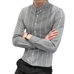 Весна Новая мужская мода корейский тонкий красивый Полосатый Бизнес рубашка американский европейский и американский уличный