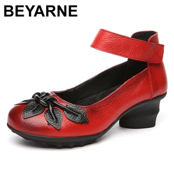 

BEYARNE Women Leather Pumps Black 6 CM High Heels Women Embroidery Shoes Cheap Handmade Women Pumps Sale Spring