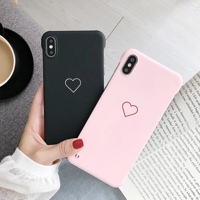 

Frameless Frosted Phone Case For iPhone XR XS Max 6 6S 7 8 Plus X Cute Heart Solid Color Hard PC Phone Back Cover Coque Gifts