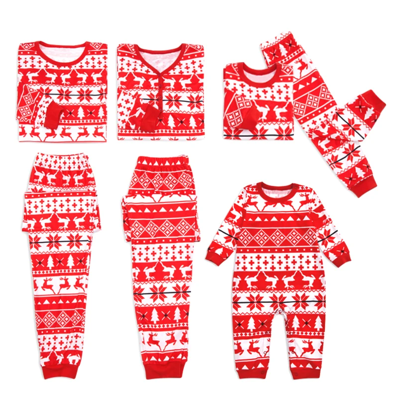 

PatPat Autumn And Winter Fun Leisure Holiday Christmas Style Red Snow And Deer Family Christmas Pajamas Set