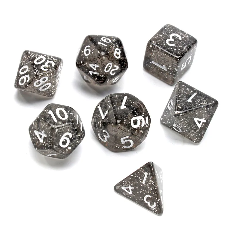 7Pcs/Set Nebula Black with Blue Glitter Poly Dice Translucent Digital Dices Die TRPG Board Games Entertainment Best Gifts