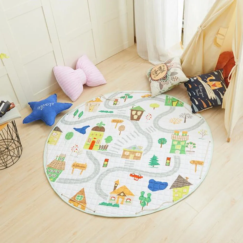 150cm Baby Soft Play Mat Game Blanket Pad Kids Play Carpet Climb Mat Crawling Mat Sundries Pouch Toys Storage Bag 