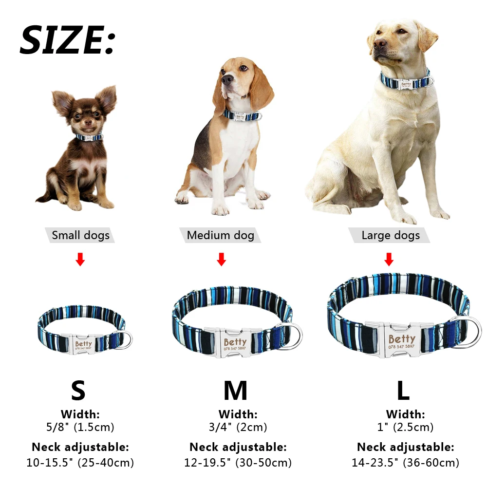 Dog Collar Personalized Nylon Pet Dog Tag Collar Custom Puppy Cat Nameplate ID Collars Adjustable For Medium Large Dogs Engraved