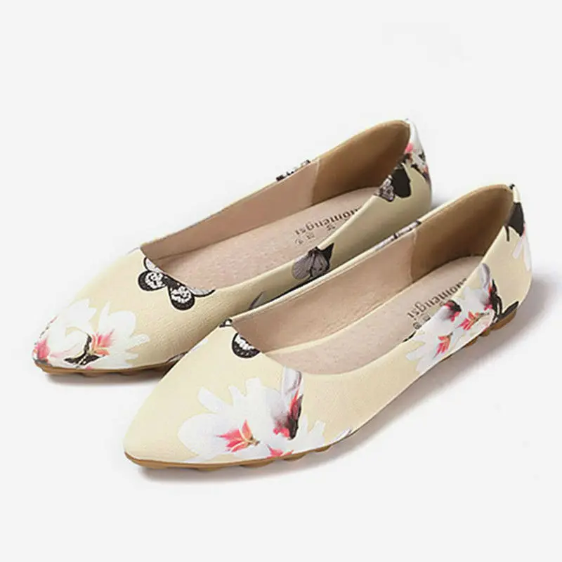 Taille beige 43 Appartements Pour white De Printemps Black Plates Casual Nouvelle Confortables Imprimé Grande Point Floral L'été Pu Dames Chaussures Femmes Orteil 5E1Bwqx