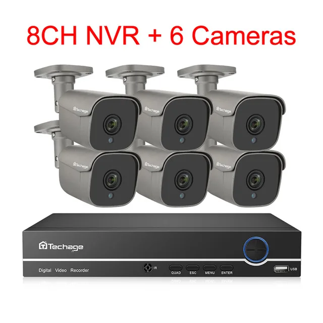 Techage 8CH 5MP POE NVR система безопасности камеры H.265 двухсторонняя аудио запись ip-камера внутренняя и наружная система видеонаблюдения комплект видеонаблюдения - Цвет: 8CH NVR 6 Cameras