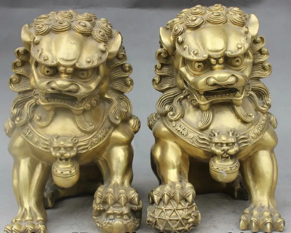 zhmui88002842011++Folk China Chinese Fengshui Brass Foo Fu Dog Guardion