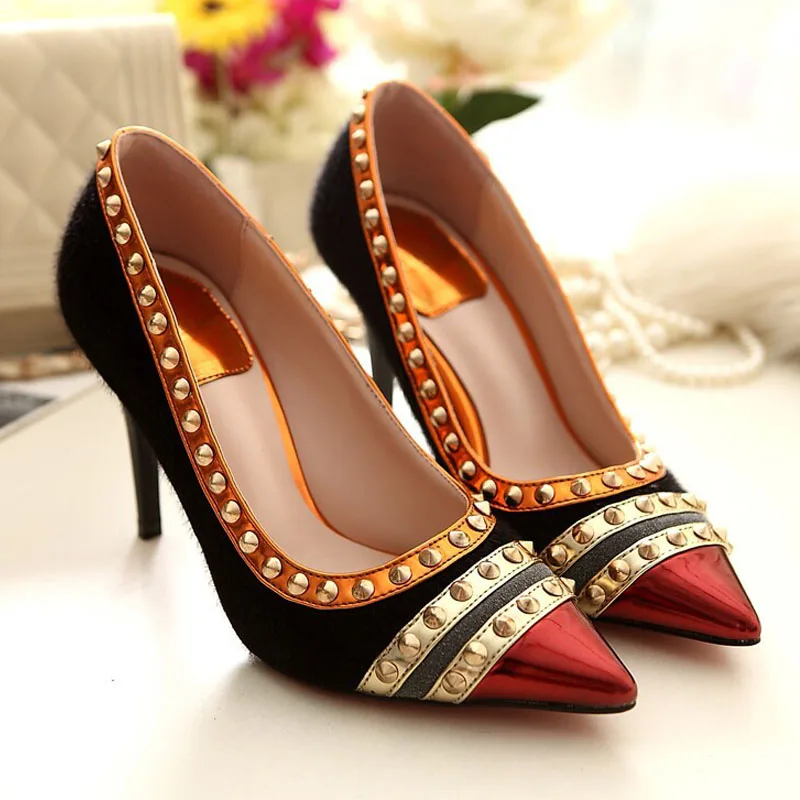 New Design Thin High Heels Pointed Toe Rivets Style Sexy font b Women b font Pumps