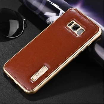 

Superior Quality Genuine Leather Back Cover With Premium Aluminum Metal Case For Samsung S8 Plus S7 S6 Edge Plus Note 8 Note8