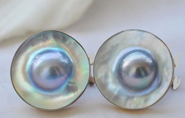 

Hot sale HUGE 20MM GRAY SOUTH SEA MABE PEARL 925SILVER GILD EARRING