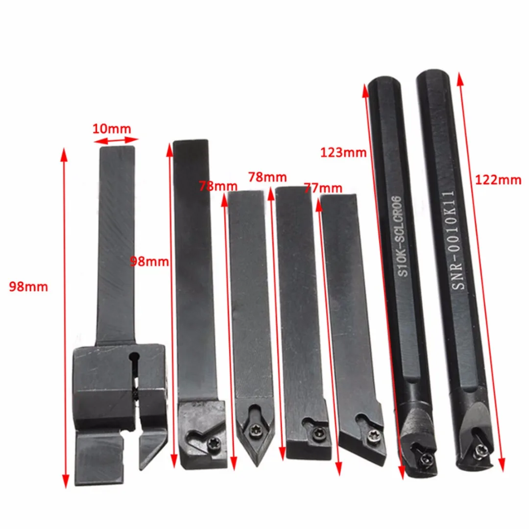 7pcs 10mm Tool Holder Boring Bar + 7pcs Golden Inserts with 7pcs Wrenches For Lathe Turning Tool