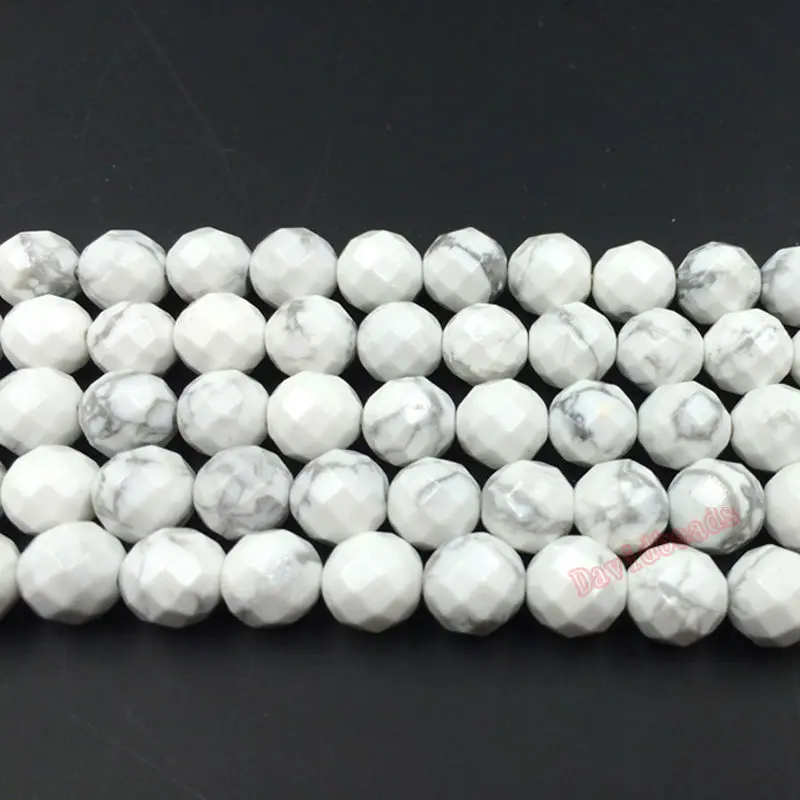 

Fctory Price Natural Stone Faceted White Turquoises Round Loose Beads 16" Strand 4 6 8 10 12 MM Pick Size For Jewelry