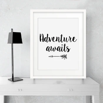 

Adventure Awaits Arrow Canvas Paintings Black White Poster Print Motivational Quote Nursery Art Wall Pictures Kids Room Decor