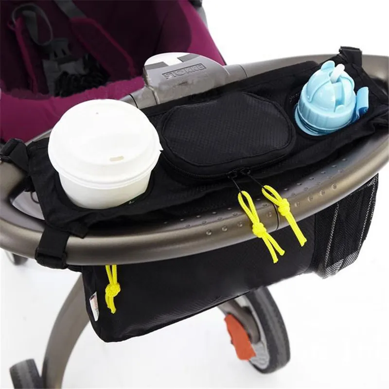 Универсальная коляска Детские принадлежности мешок 2 подстаканники сумка для коляски с сетчатый карман для сотового телефона пеленки