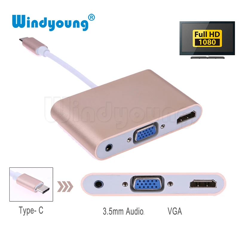 USB C Type к HDMI VGA 3 5 мм аудио адаптер в 1 кабель конвертера для ноутбука Macbook Google Chromebook