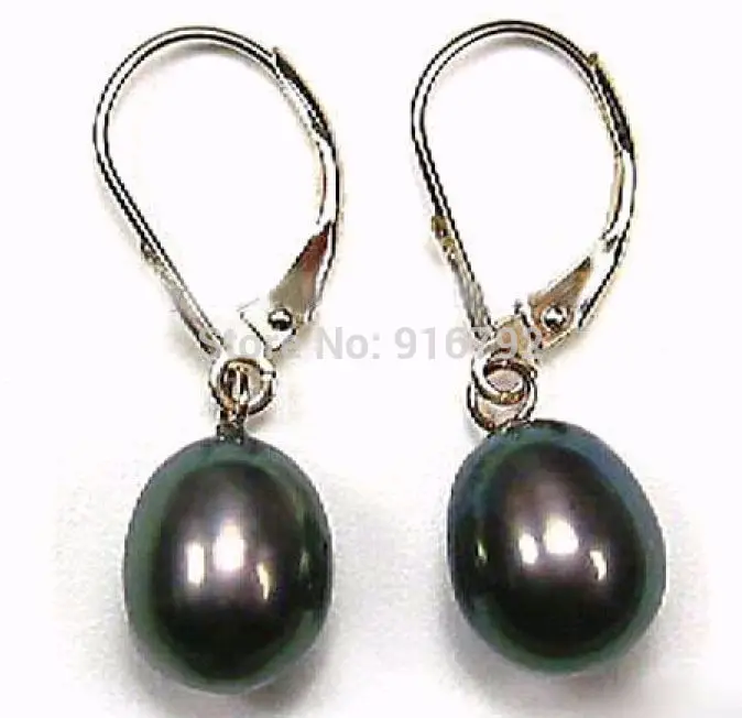 

Wholesale >>>>NEW 8x10mm Black Akoya Pearl Earring AAA