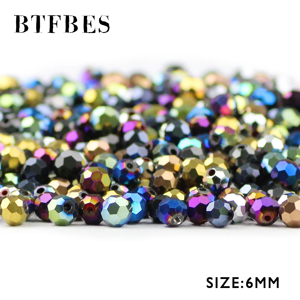 

BTFBES 6mm Faceted Austrian Crystal 50pcs Plated Color Football Loose Beads For Jewelry Bracelet Earring Making DIY Accessories