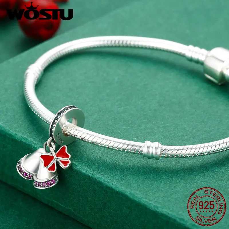 WOSTU Популярные 925 пробы серебристо-розовый галстук-бабочка колокольчики Бусины Подходят WST браслеты с подвесками для женщин ювелирные изделия Рождественский подарок CQC233
