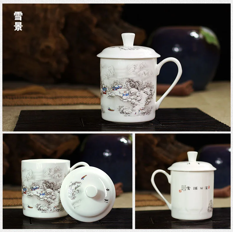 Houmaid посуда для напитков синий и белый фарфор чай чашка с ручка для крышки костяного фарфора керамическая чашка Цзиндэчжэнь китайский 500 мл