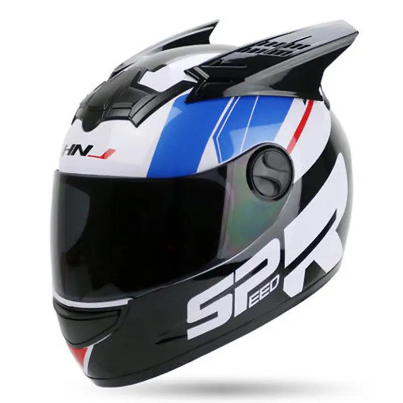 LumiParty Unisex Motorcycle Helmet Motorcross Equipment Protect Helmet Full Face Motor Helmet helmet for 56-62cm head - Цвет: White-blue shark