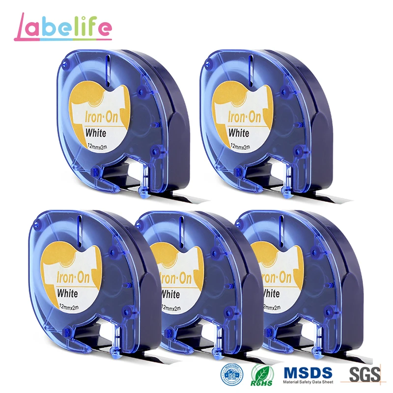 Labelife 5 шт. Dymo 18771(18768 18769 18770) ткань с утюгом черный на белом 12 мм совместимая лента