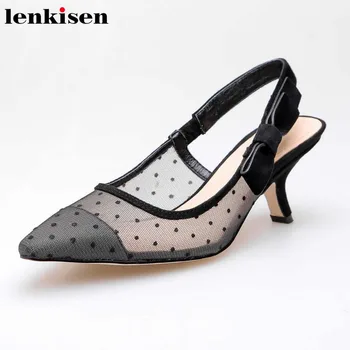 

Lenkisen 2018 new kid suede pointed toe buckle strap shoes dot perspective sweet fairy style high street fashion women pumps L25