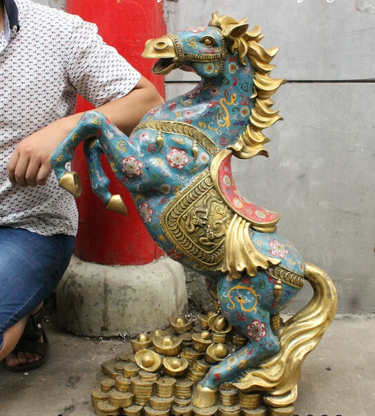 

p6232 35 FengShui Chinese Cloisonne Bronze Copper Wealth Dragon Horse Statue Figurine