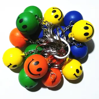 

100Piece/lot Fashion PU Smile Face Ball Chain Key Orange Yellow Green Blue Romantic Keyring Car Key Chain Bag Key Ring Gifts