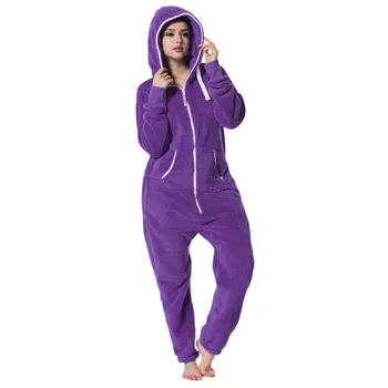 

2020 Womens Pure Color Comfy Brushed Plush Thickening Zipper Sweatshirt Sporting One Piece Jumpsuit Pajama Hoodie Warm set C
