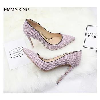 

EMMA KING 2018 Fashion Spring Autumn Thin Heels Pointed Toe Evening Party Wedding Shallow Slip on Sexy Bling High Heels Pumps