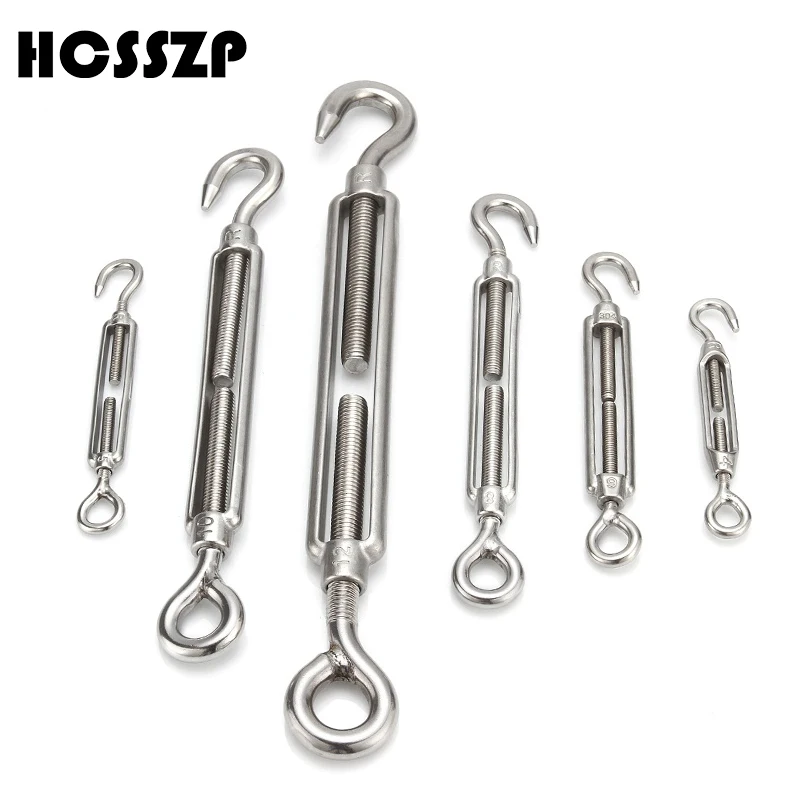 

HCSSZP 4pcs M4/M5/M6/M8/M10/M12 Stainless Steel 304 Adjustable Chain Rigging Hook & Eye Turnbuckle Silver Choose