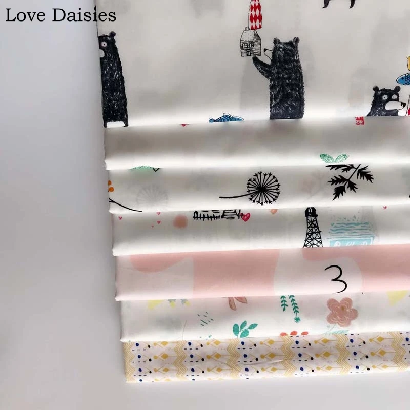 

100% cotton twill nordic wind fresh cartoon bear tree tower rabbit duck deer fabrics for DIY bedding dress handwork HOME decor