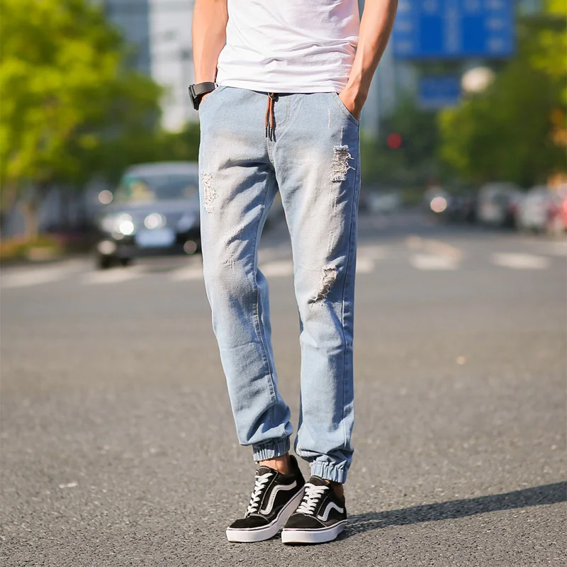 

2017 Jeans Men Denim Pants Male Slim loose Scratched Jeans with holes Casual Denim Overalls Men Solid Jean Pants HY449