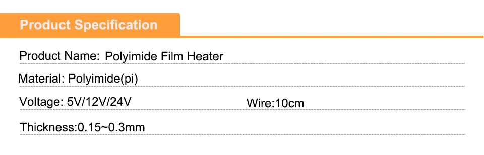 Aquecedor elétrico de filme de poliimida 12v,