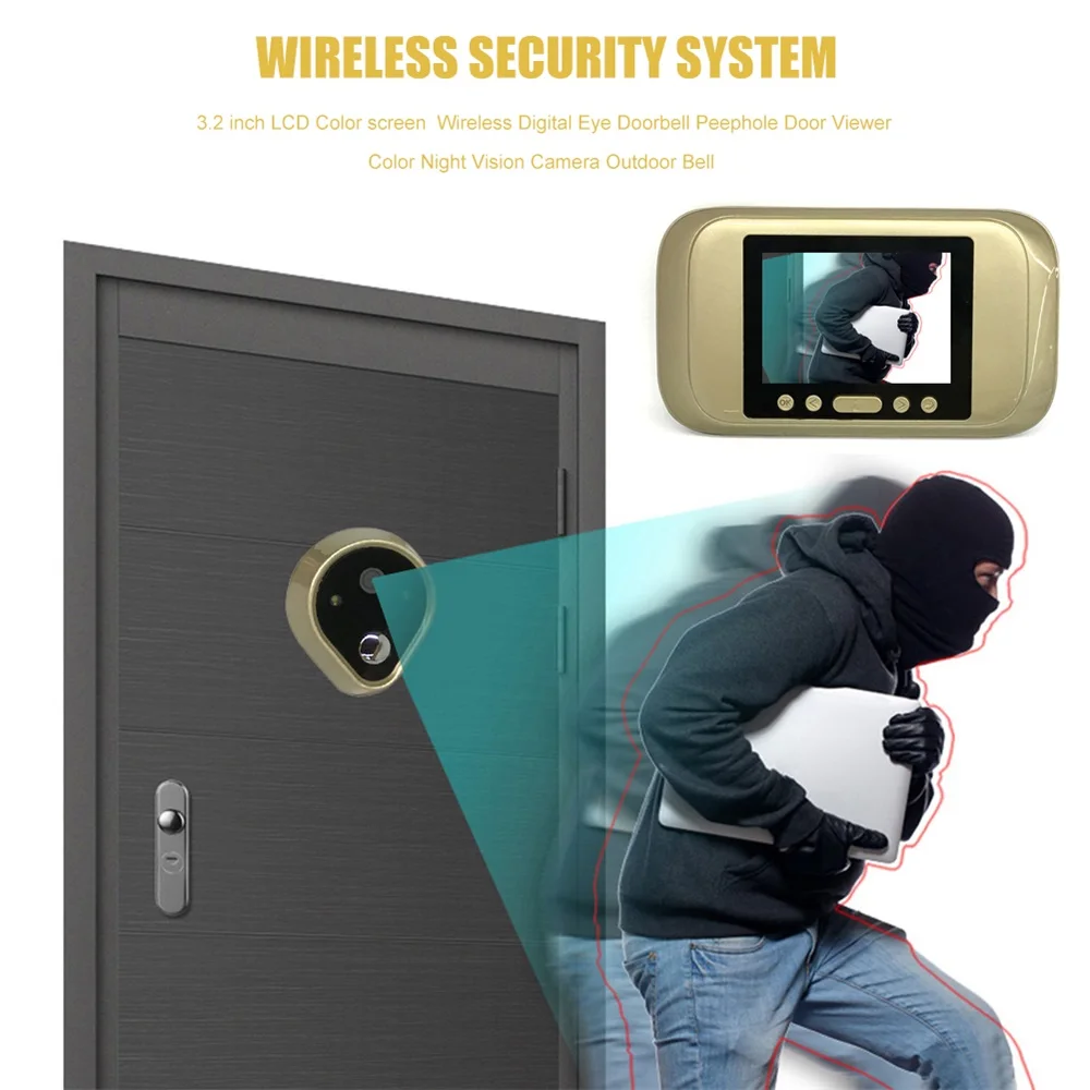3,2 "Домашний защитный дверной глазок с камерой светодиодный 1,3 MP HD умный зритель цифровой Визуальный дверной звонок дверная камера 160