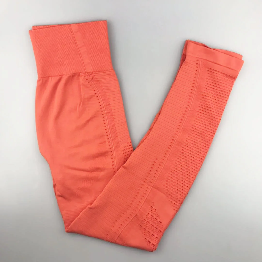 Новейший дизайн безупречные трикотажные колготки для спортзала с высокой талией бесшовные леггинсы с ушками трикотажные штаны для фитнеса и Йоги Спортивные Леггинсы для девочек - Цвет: Orange