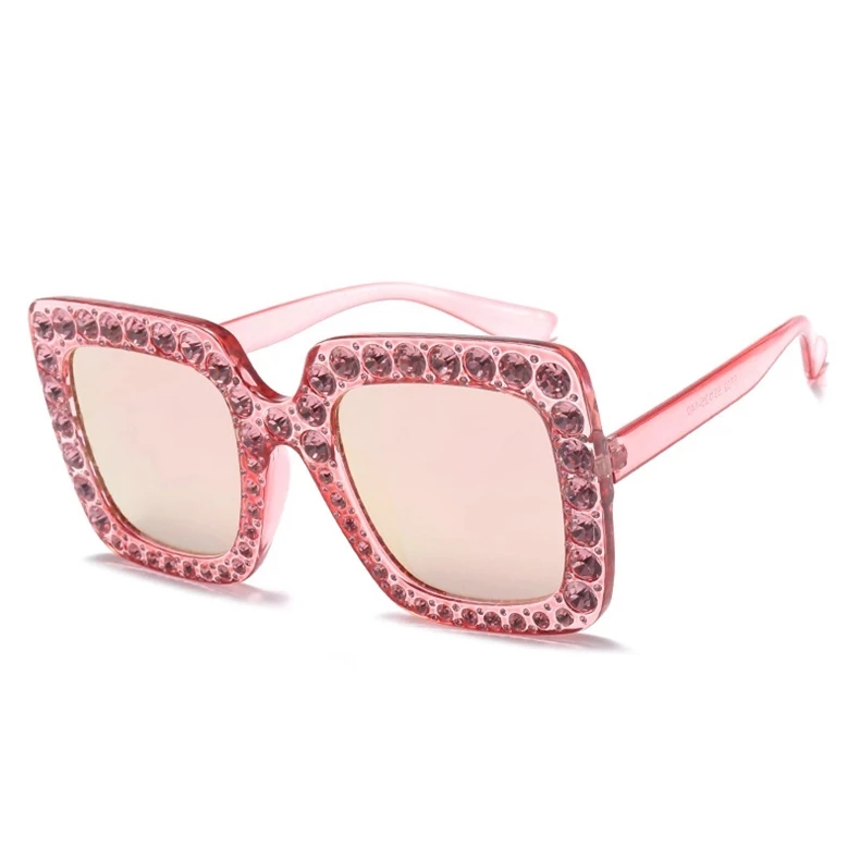 C8-Pink Mirror Королевские Женские квадратные солнцезащитные очки, стразы, женские, брендовые, дизайнерские, большие, Кристальные, солнцезащитные очки,, прозрачные линзы, солнцезащитные очки, ss302 - Цвет линз: C8-Pink Mirror