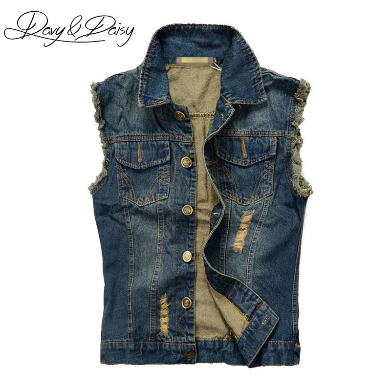

DAVYDAISY Fashion Denim Vest Men Casual Hip Hop Vintage Ripped Jeans Waistcoat Washed Cowboy Sleeveless Jacket 6XL DCT-080